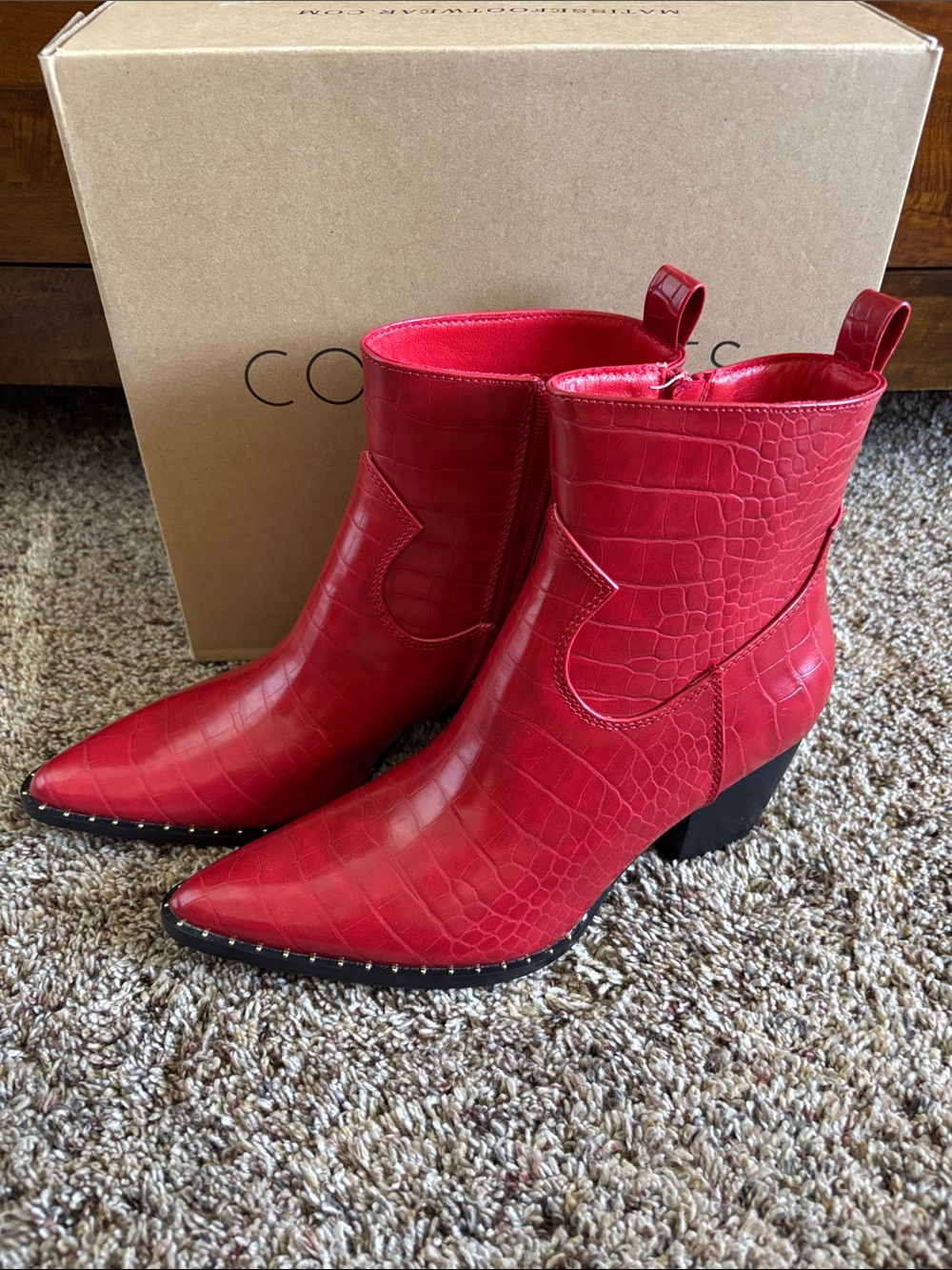 Coconuts by Matisse Red Croc-Embossed Western Ankle Booties
